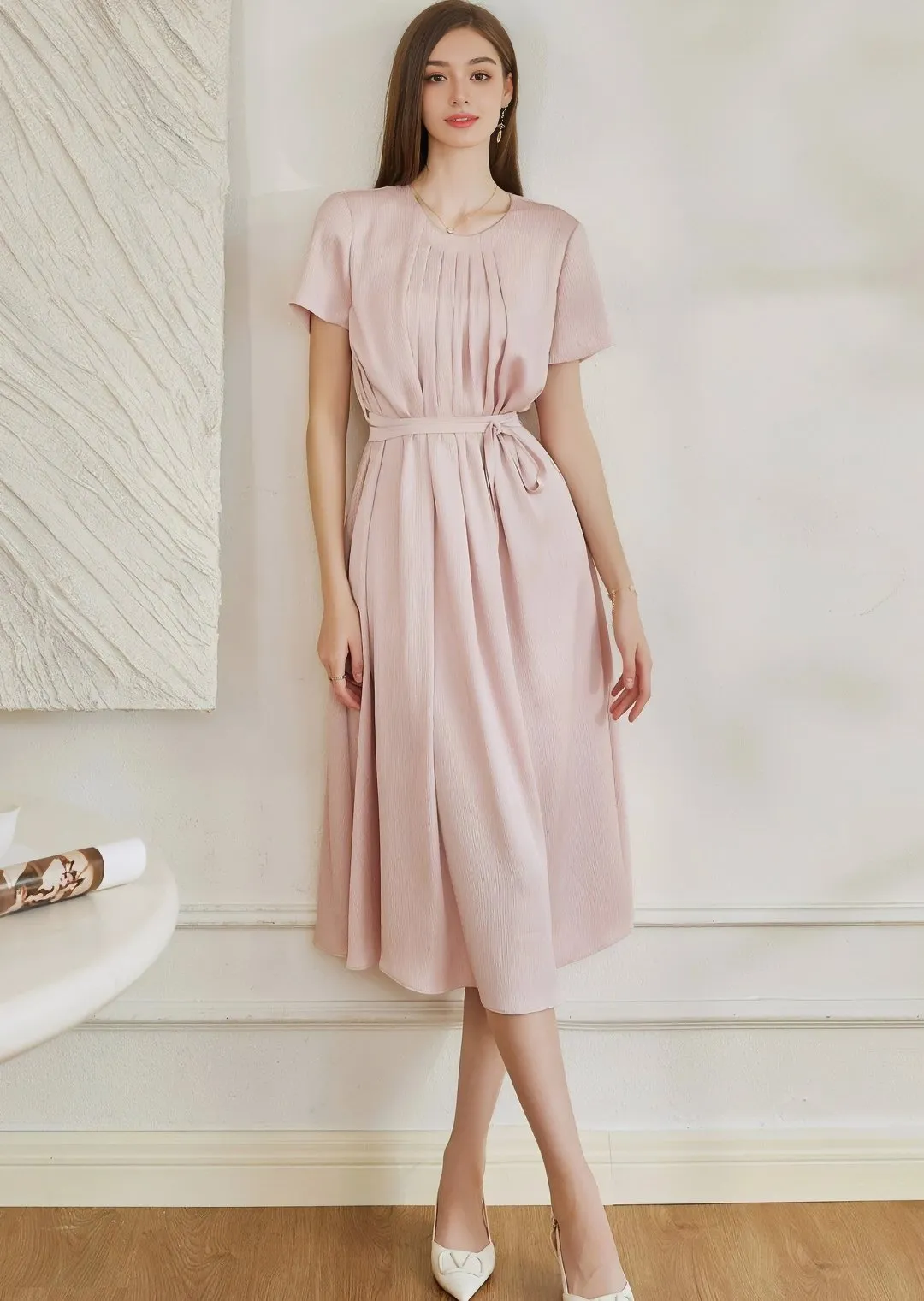 ROUND NECK DRAPED DRESS
