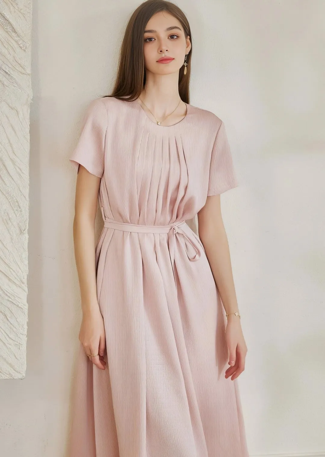 ROUND NECK DRAPED DRESS
