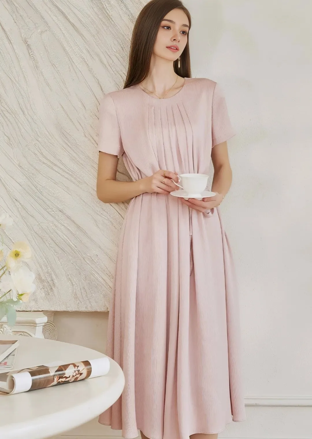 ROUND NECK DRAPED DRESS