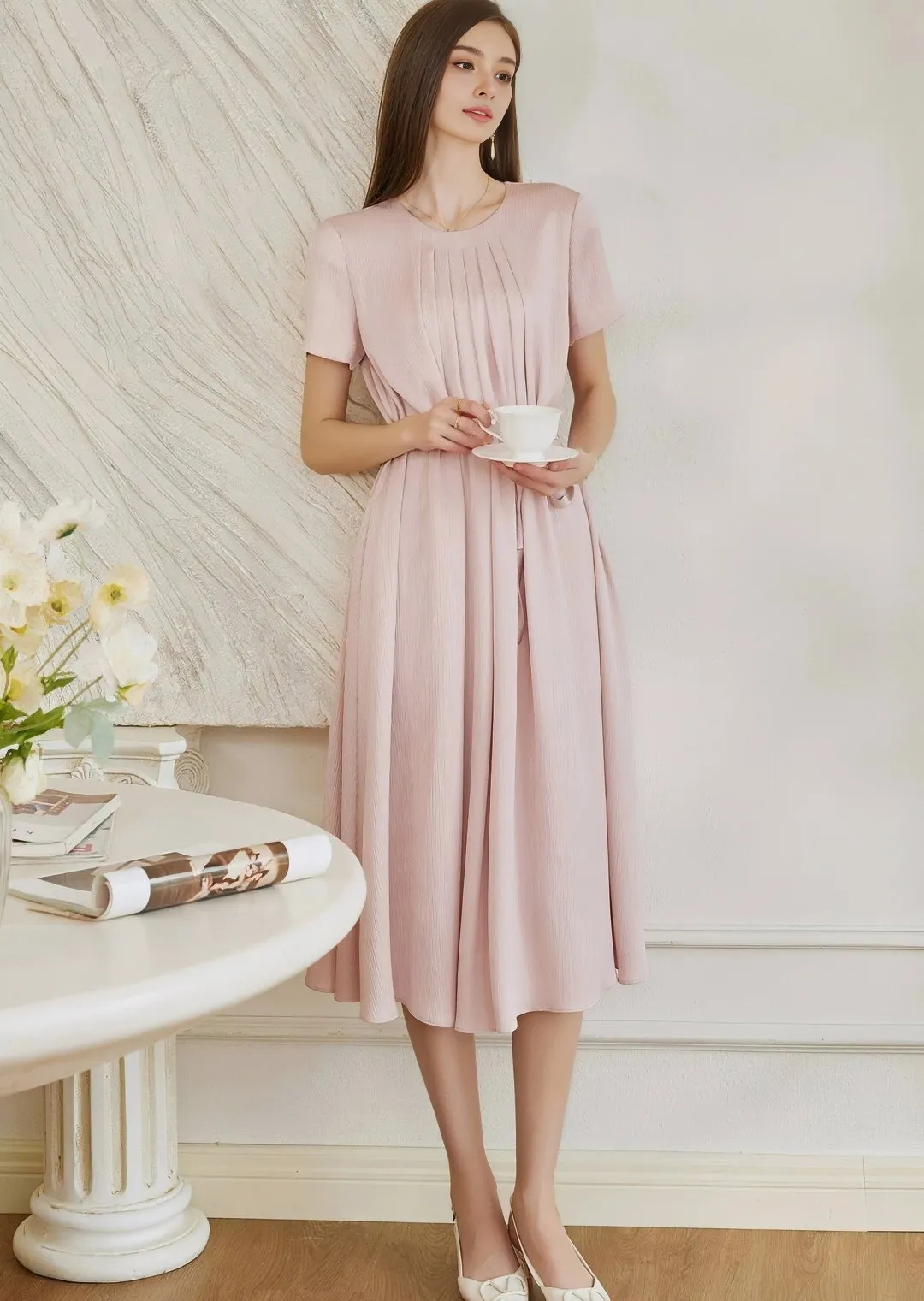 ROUND NECK DRAPED DRESS