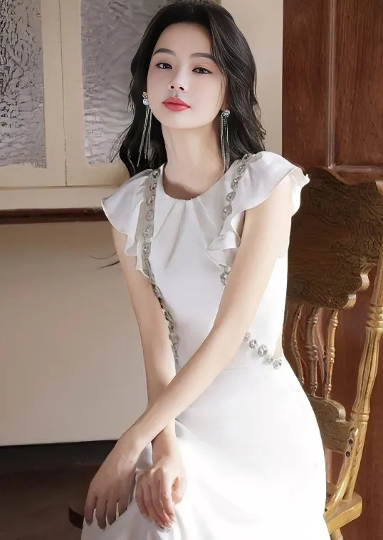 SIDE BEADED RUFFLE DRESS