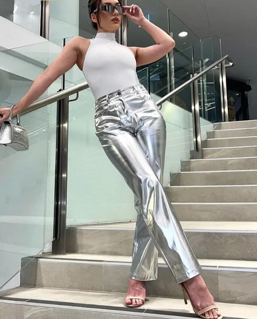Silver Coated Straight Leg Pants