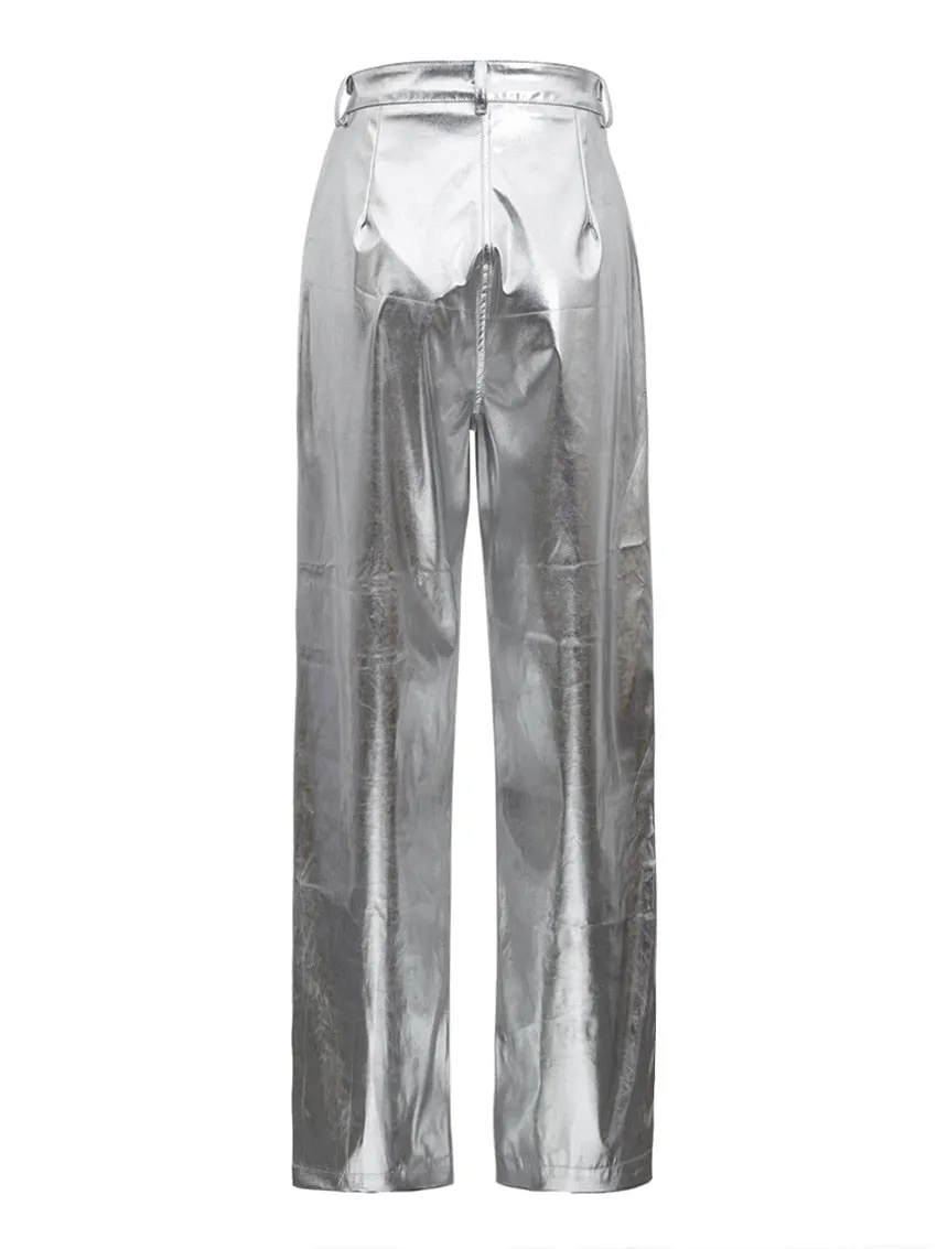 Silver Coated Straight Leg Pants
