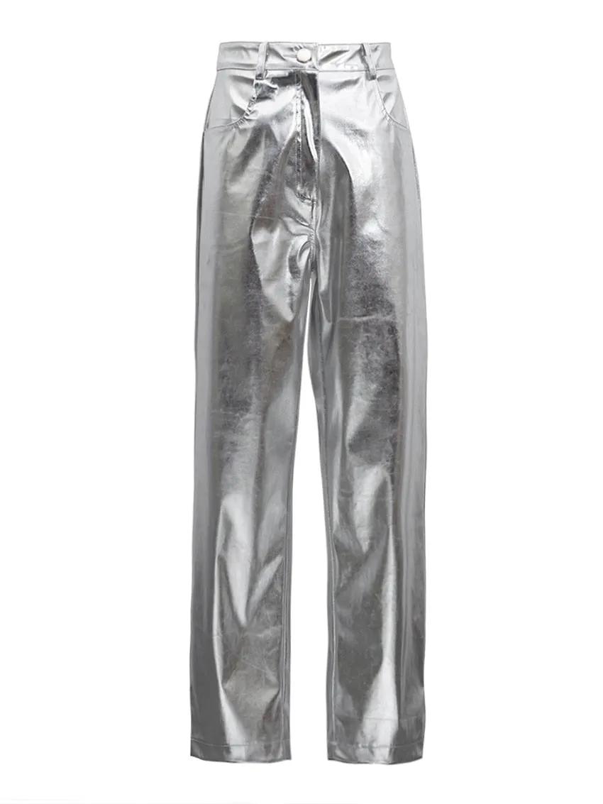 Silver Coated Straight Leg Pants