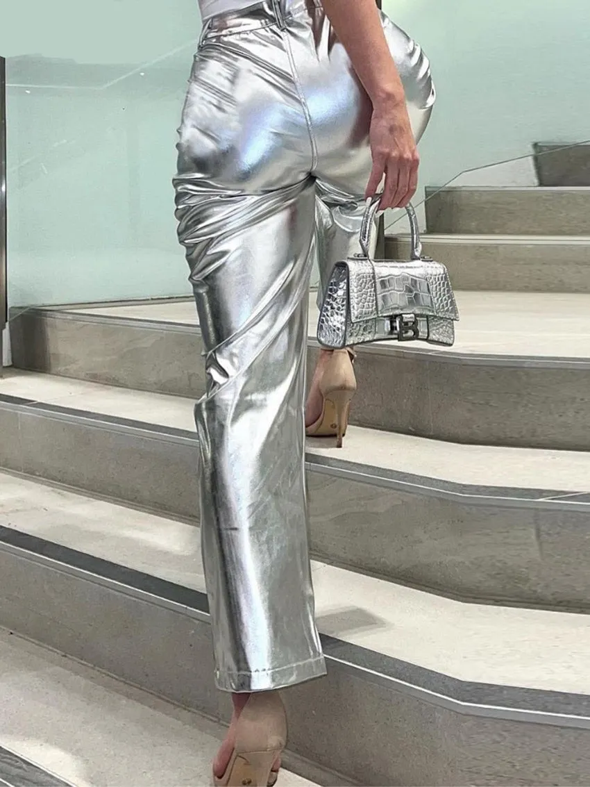 Silver Coated Straight Leg Pants