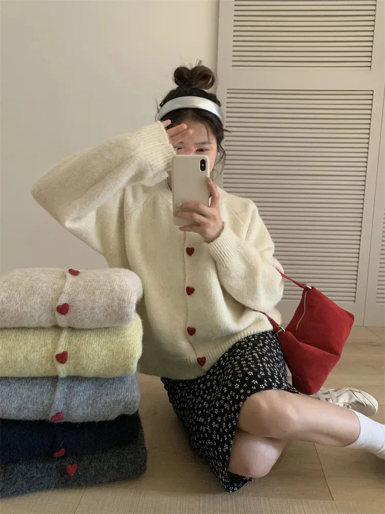 Soft Knit Heart-Shaped Long Sleeve Cardigan