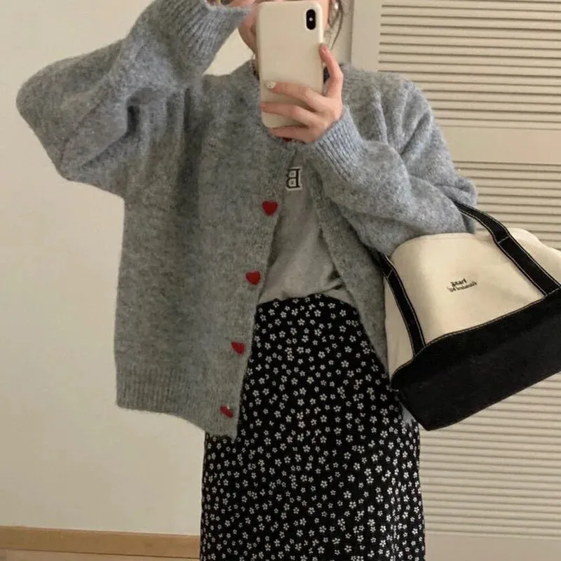 Soft Knit Heart-Shaped Long Sleeve Cardigan