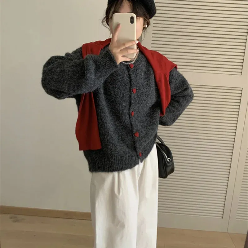 Soft Knit Heart-Shaped Long Sleeve Cardigan