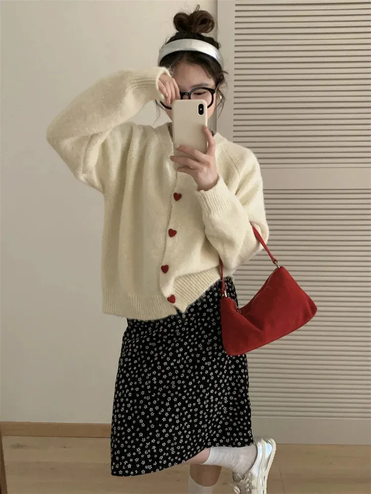 Soft Knit Heart-Shaped Long Sleeve Cardigan