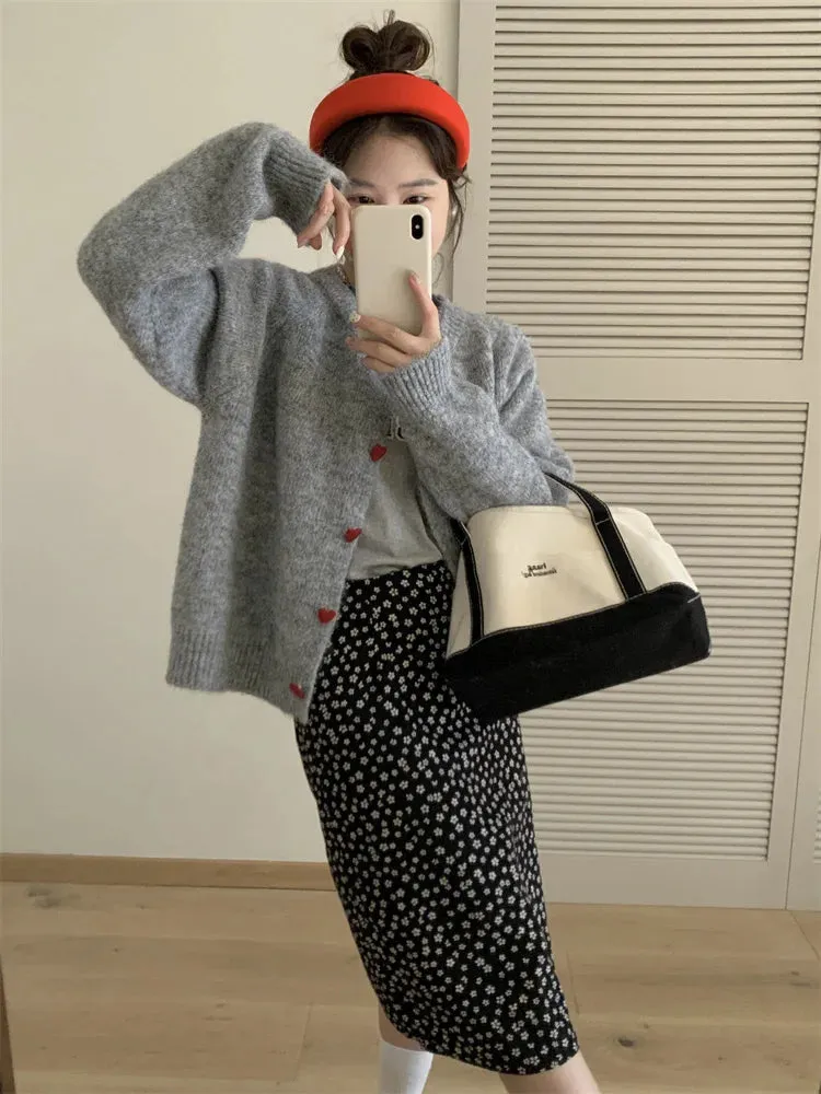 Soft Knit Heart-Shaped Long Sleeve Cardigan