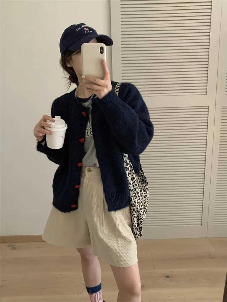 Soft Knit Heart-Shaped Long Sleeve Cardigan
