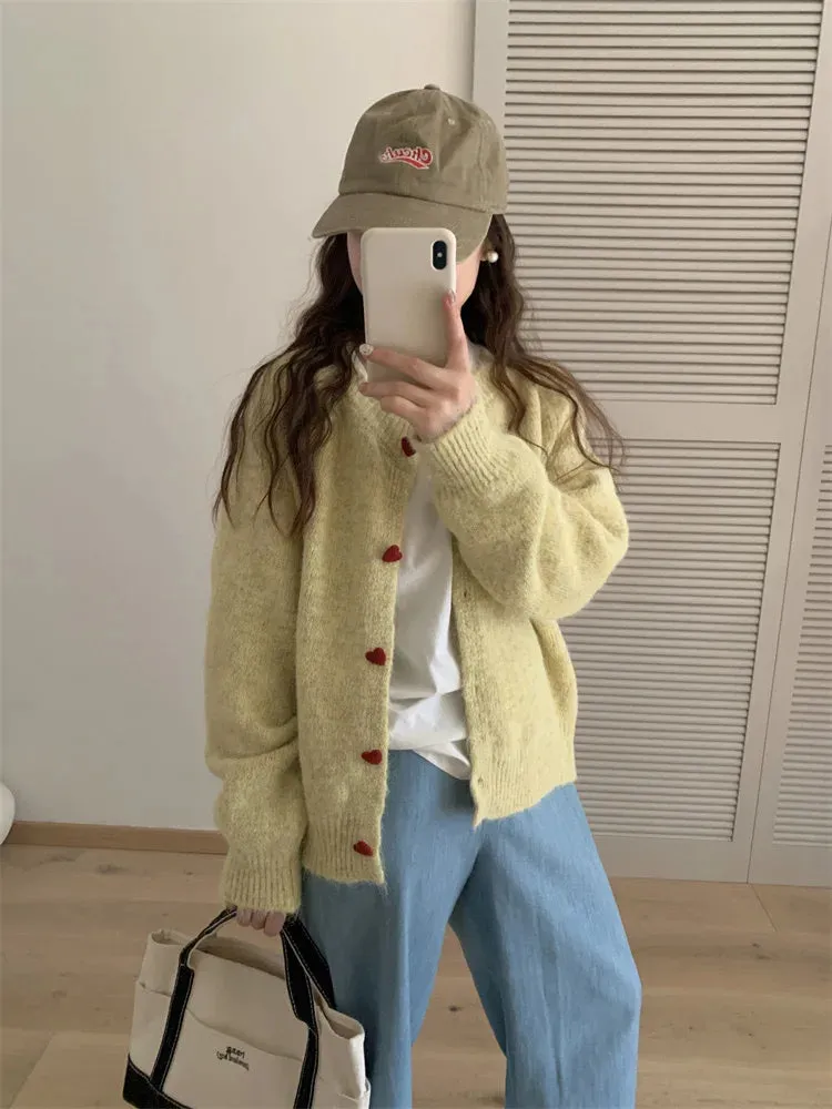 Soft Knit Heart-Shaped Long Sleeve Cardigan