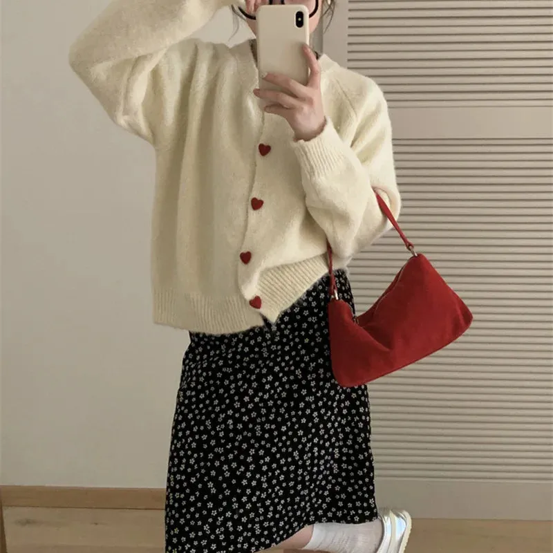 Soft Knit Heart-Shaped Long Sleeve Cardigan