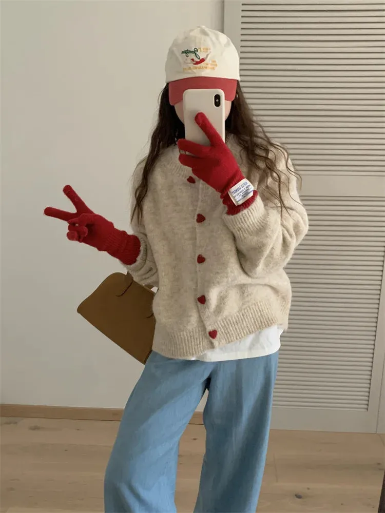 Soft Knit Heart-Shaped Long Sleeve Cardigan