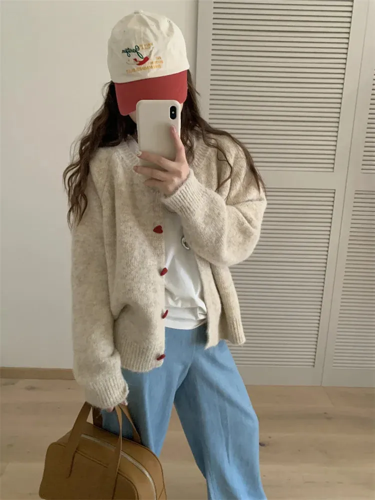 Soft Knit Heart-Shaped Long Sleeve Cardigan