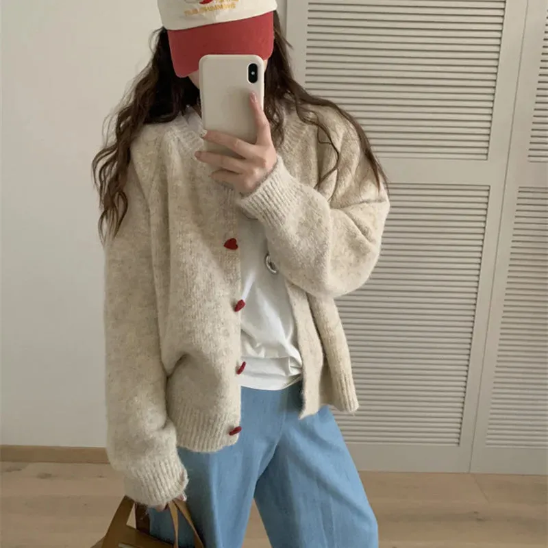 Soft Knit Heart-Shaped Long Sleeve Cardigan
