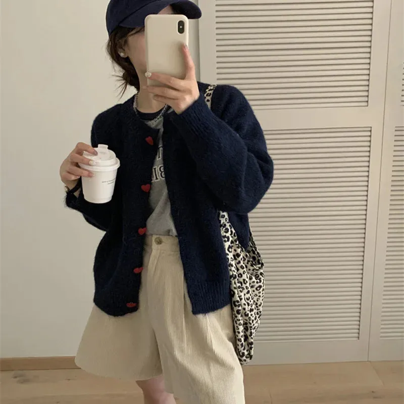 Soft Knit Heart-Shaped Long Sleeve Cardigan