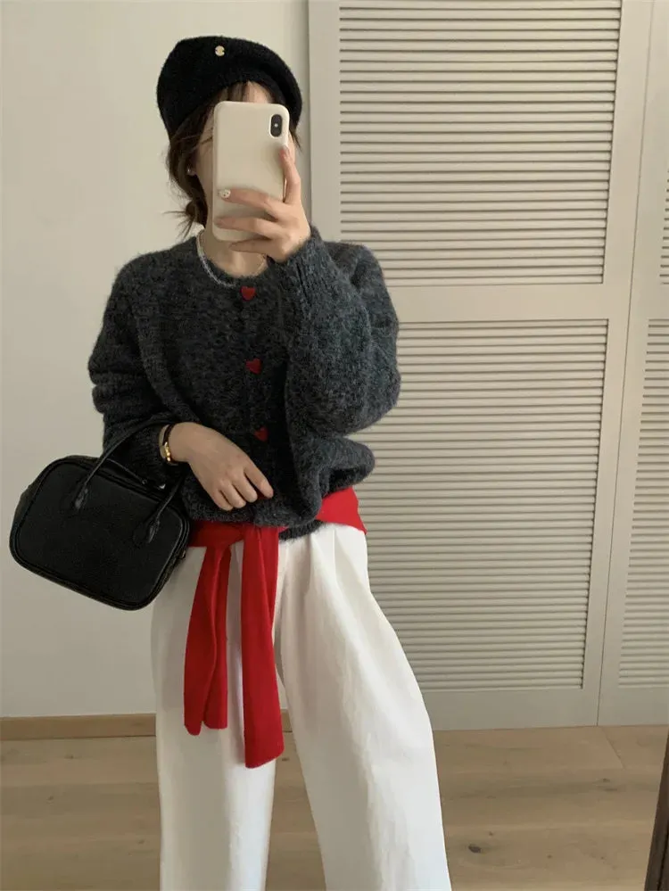Soft Knit Heart-Shaped Long Sleeve Cardigan