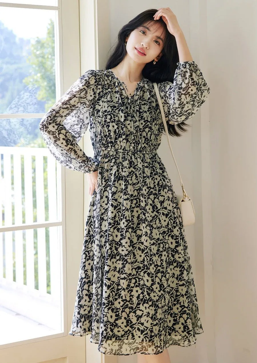 SPRING RETRO FLORAL DESIGN DRESS