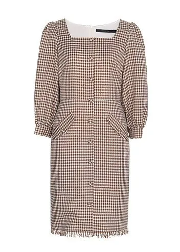 SQUARE PUFF SLEEVE LATTICE DRESS