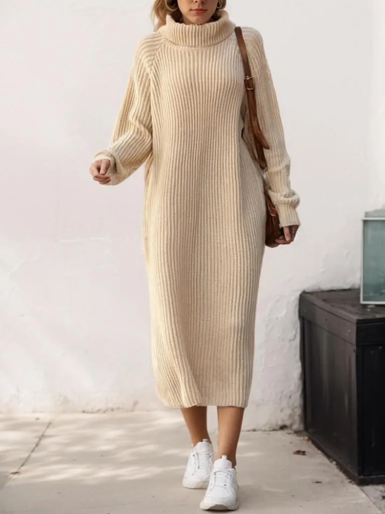 TIAFORD Women Winter Sweater Maxi Dress Oversized Turtleneck Long Sleeve Sweater Pullover Dress Casual Loose Knit Shift Dress