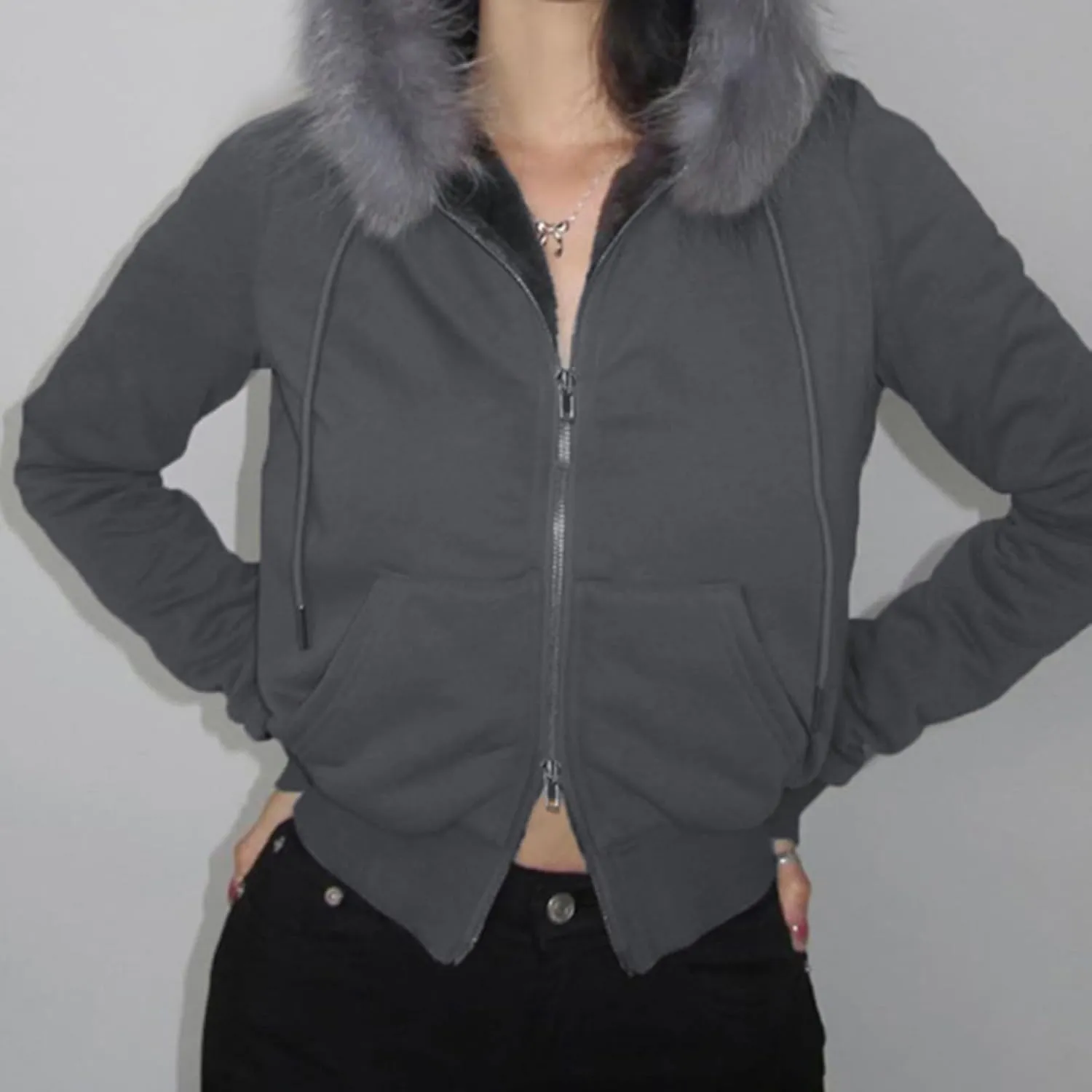 VCM Fur Hoodie Y2K Womens Zip Up Hoodies Camo Lightweight Cropped Sweatshirts Grunge 2000s Clothes Vintage Outerwear