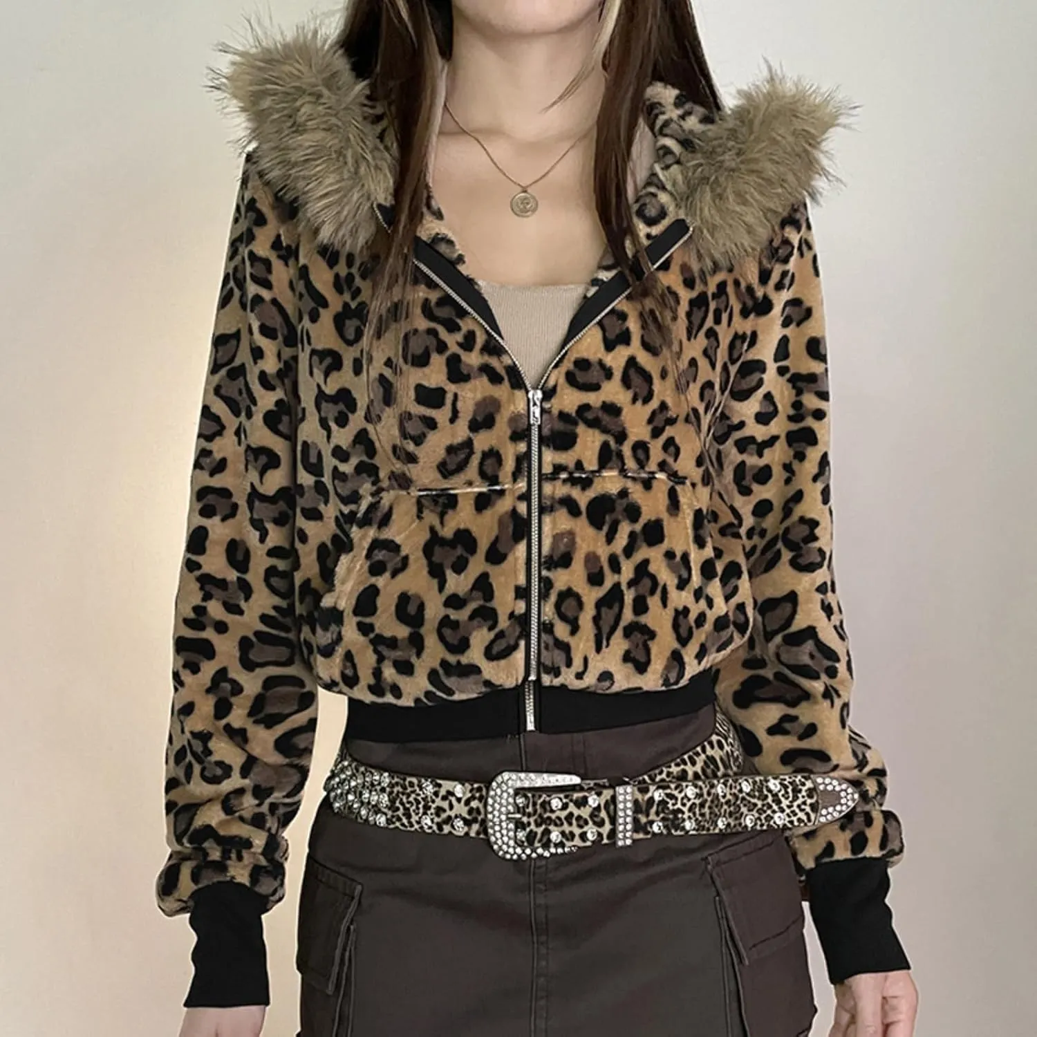 VCM Fur Hoodie Y2K Womens Zip Up Hoodies Camo Lightweight Cropped Sweatshirts Grunge 2000s Clothes Vintage Outerwear