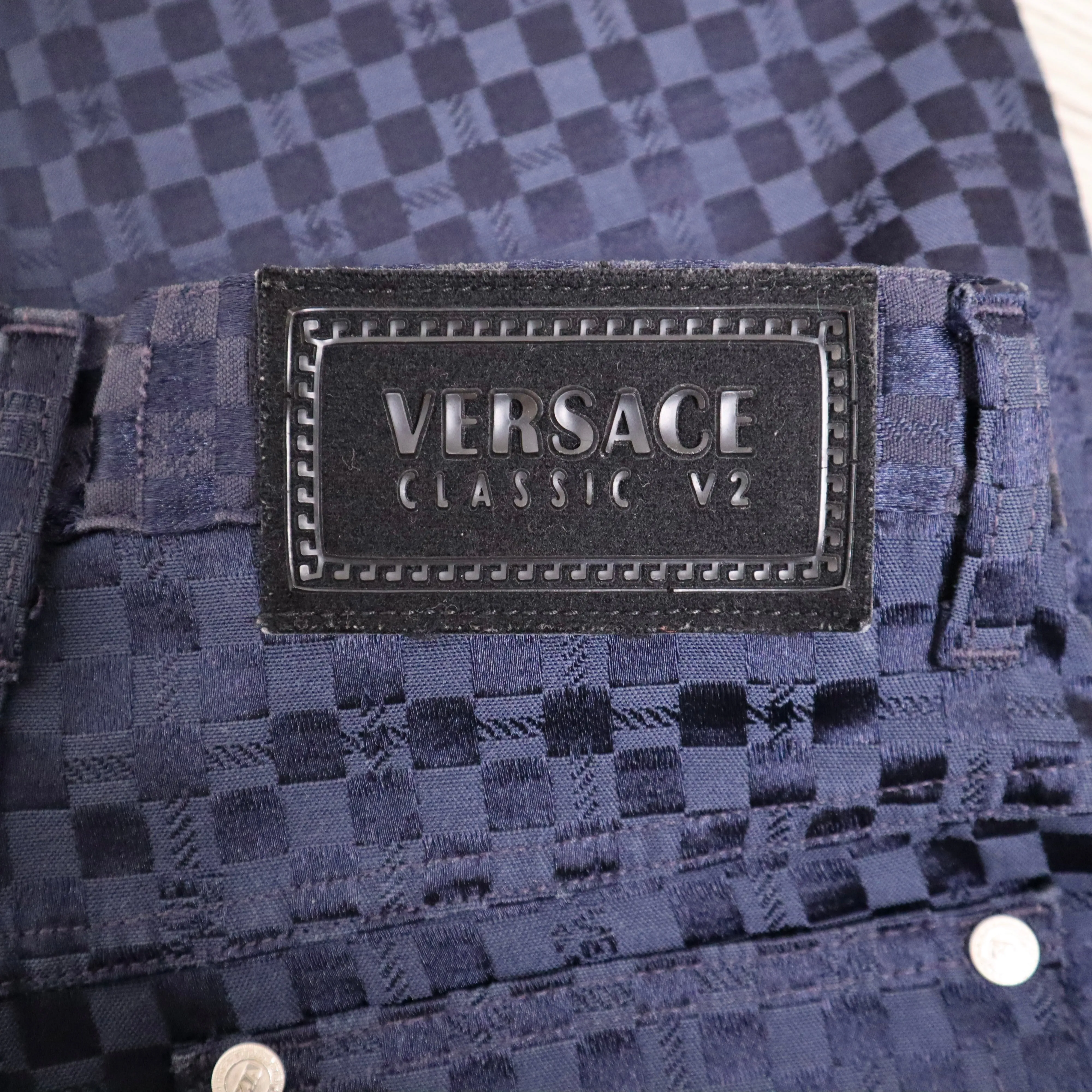 VERSACE 90s Navy High Waisted Pants (XS)