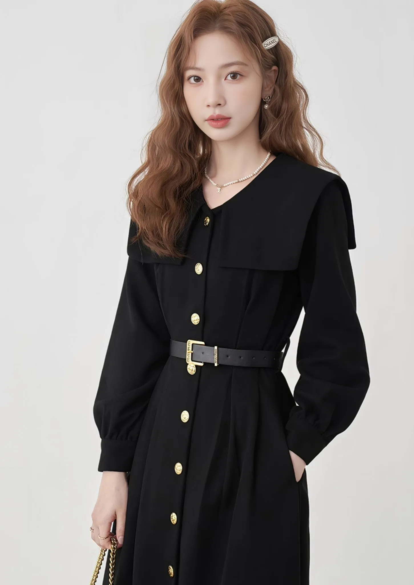 WAIST STRAP BUTTON DRESS