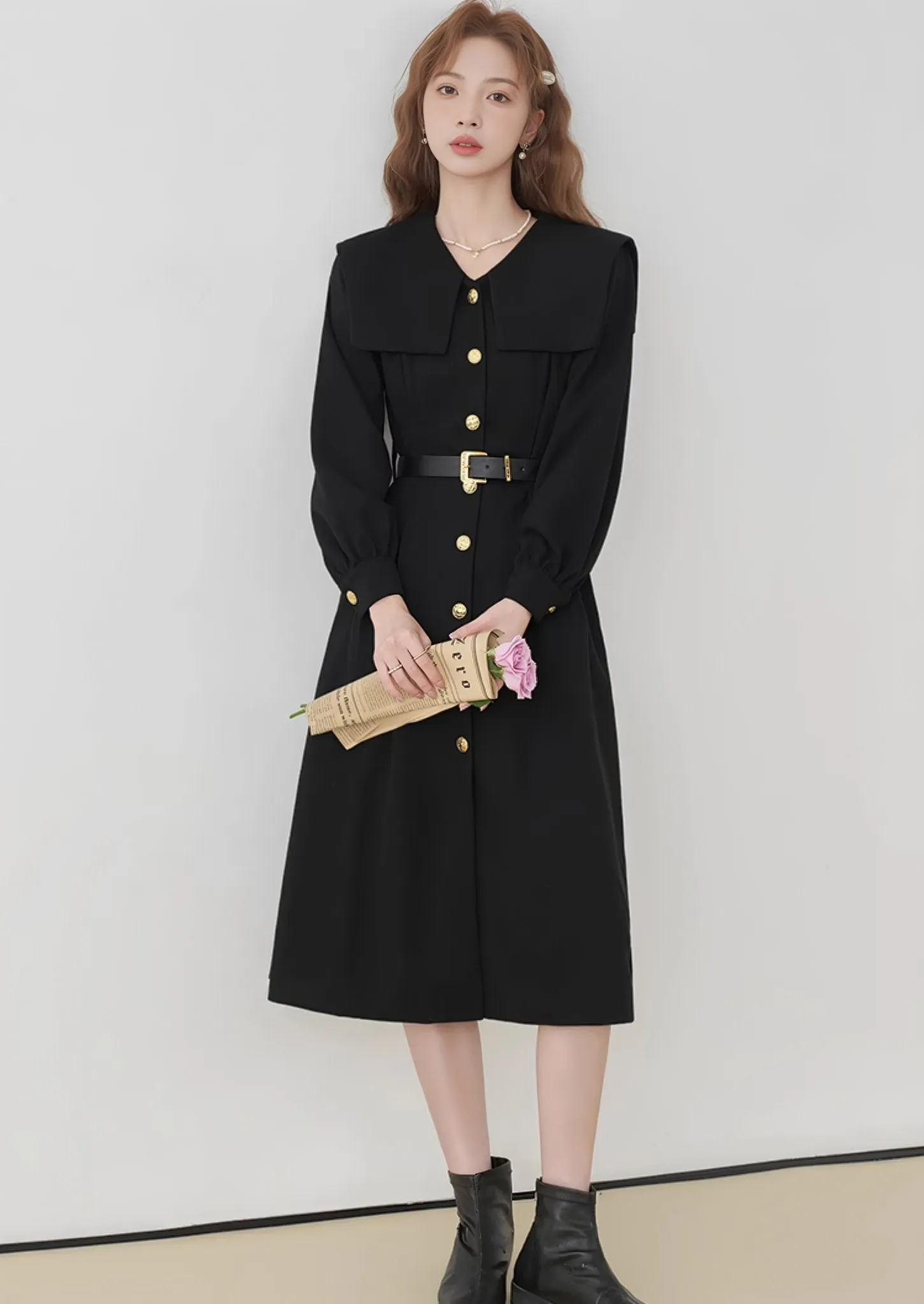 WAIST STRAP BUTTON DRESS