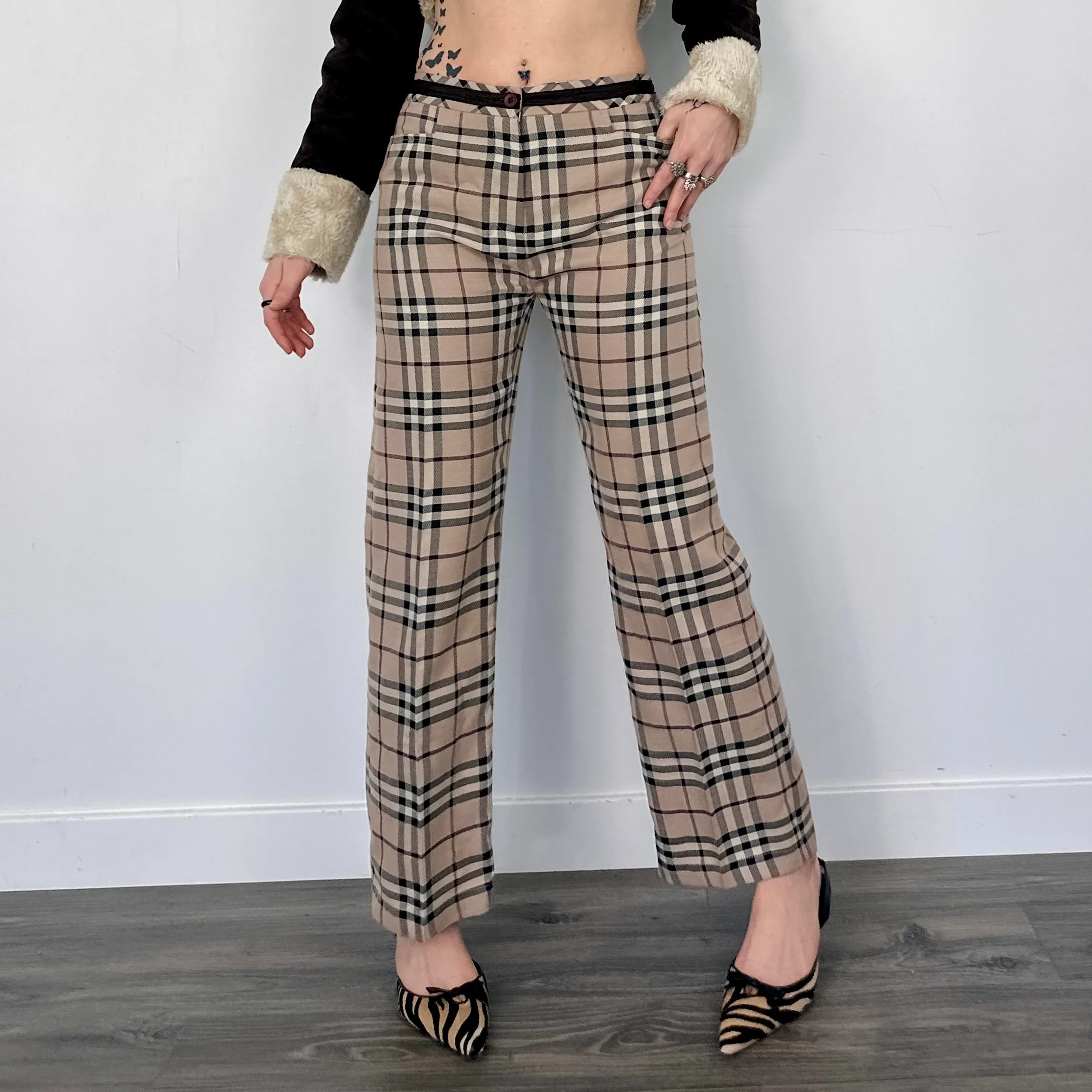 Wide Leg Plaid Pants (M)