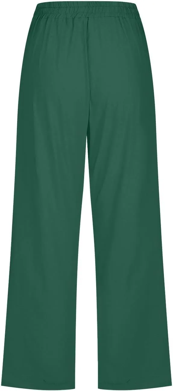 Womens Capris Pants Linen Straight Wide Leg Stretchy Waist Cropped Trousers Drawstring Loose Pants Casual Summer 2025