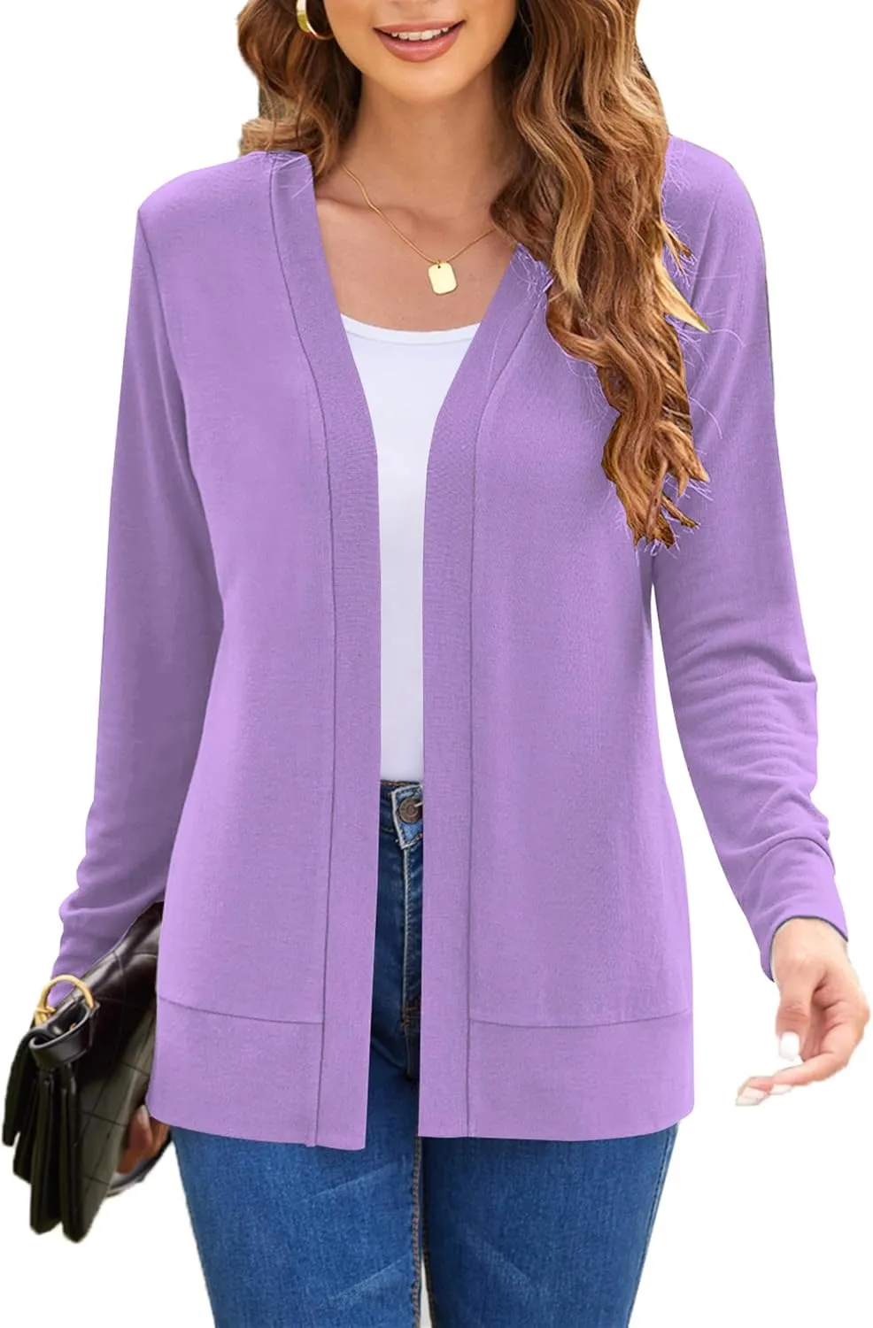 Womens Casual Lightweight Long Sleeve Cardigan Flowy Soft Open Front Knit Cardigan Sweaters