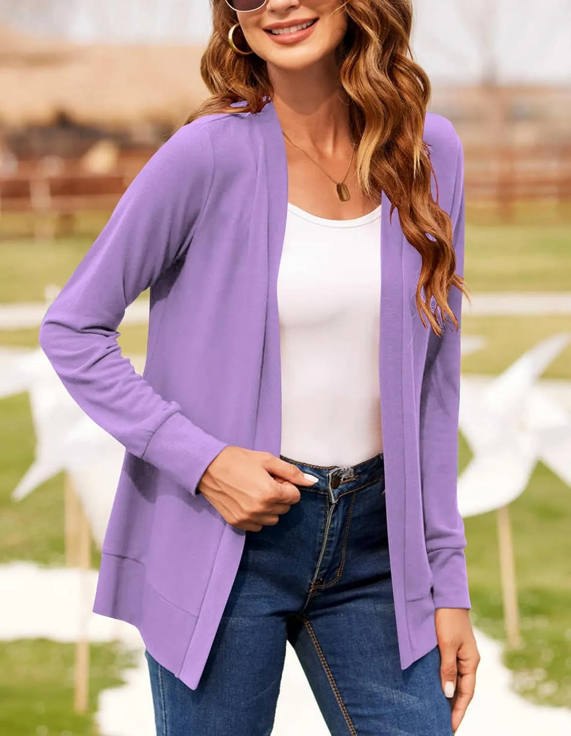 Womens Casual Lightweight Long Sleeve Cardigan Flowy Soft Open Front Knit Cardigan Sweaters
