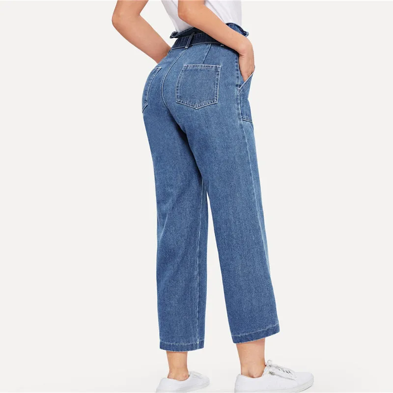 Women's Casual Loose Crop Jeans With Belt