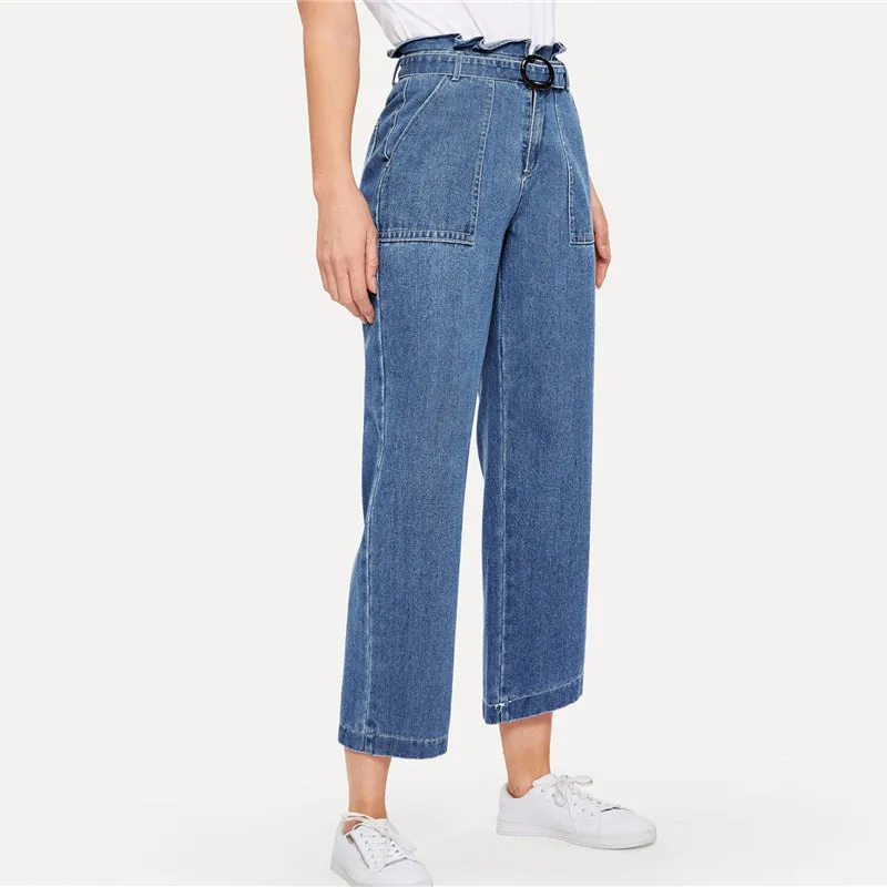 Women's Casual Loose Crop Jeans With Belt