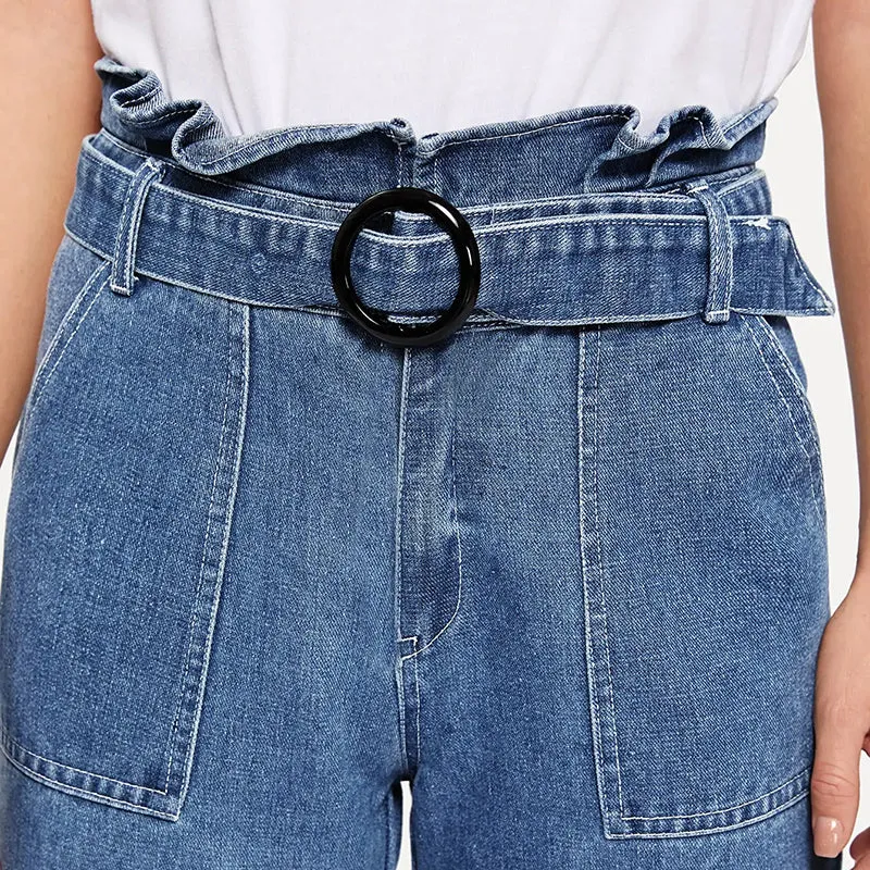 Women's Casual Loose Crop Jeans With Belt