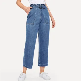 Women's Casual Loose Crop Jeans With Belt