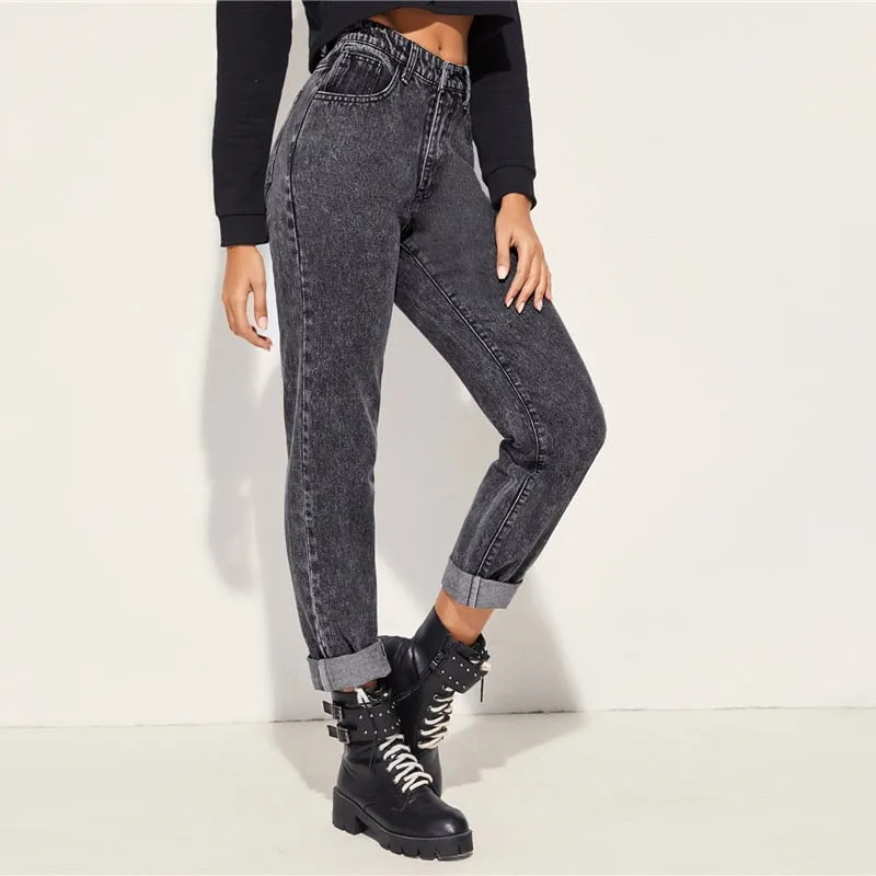Women's Casual Mid-Waist Boyfriend Loose Jeans