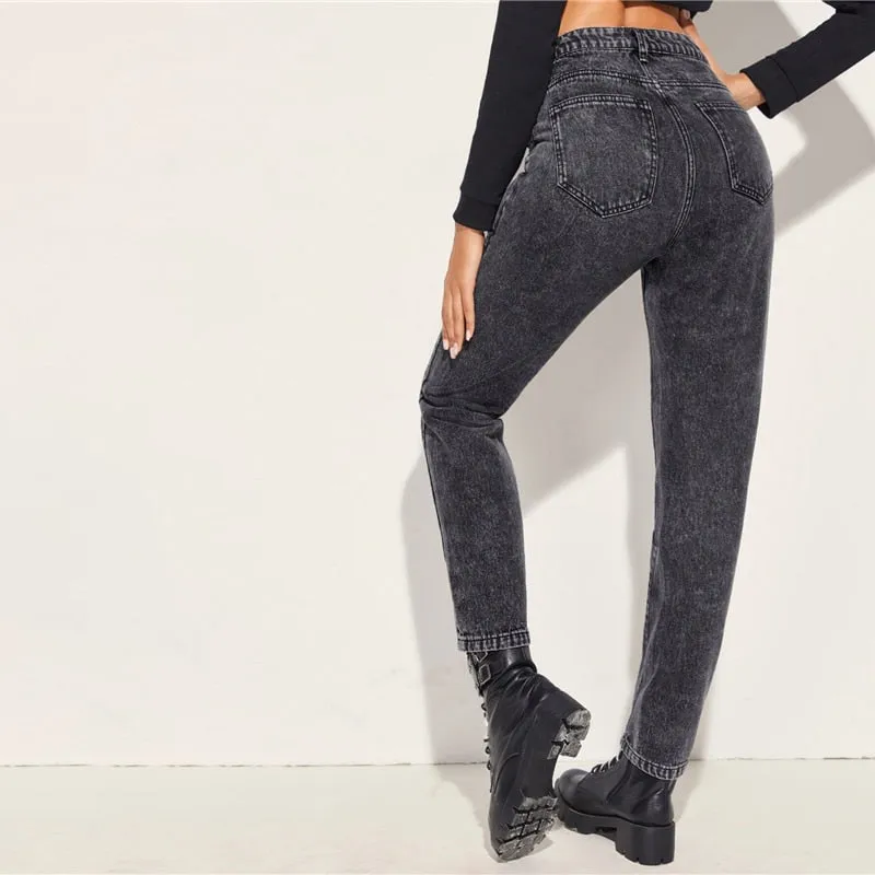 Women's Casual Mid-Waist Boyfriend Loose Jeans