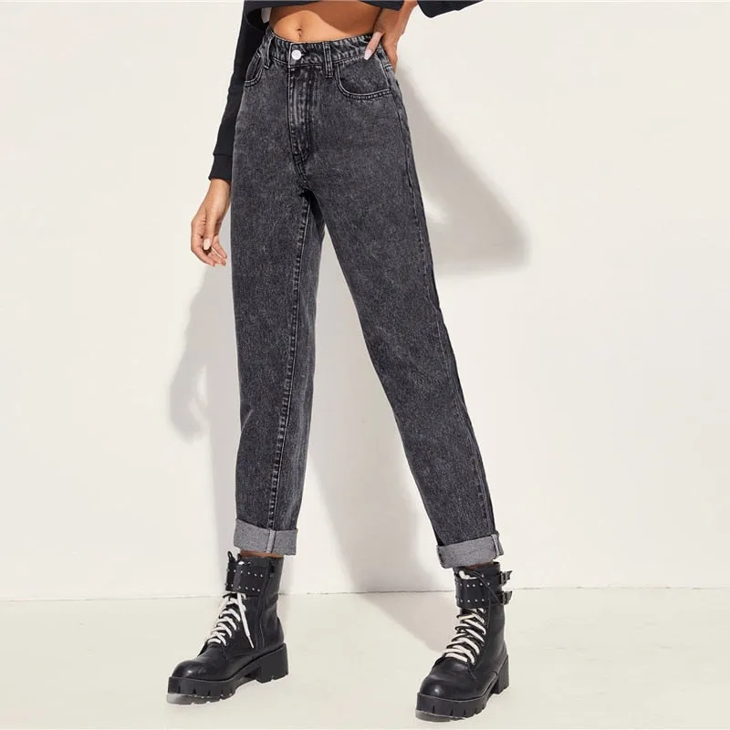 Women's Casual Mid-Waist Boyfriend Loose Jeans