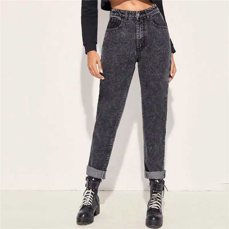 Women's Casual Mid-Waist Boyfriend Loose Jeans
