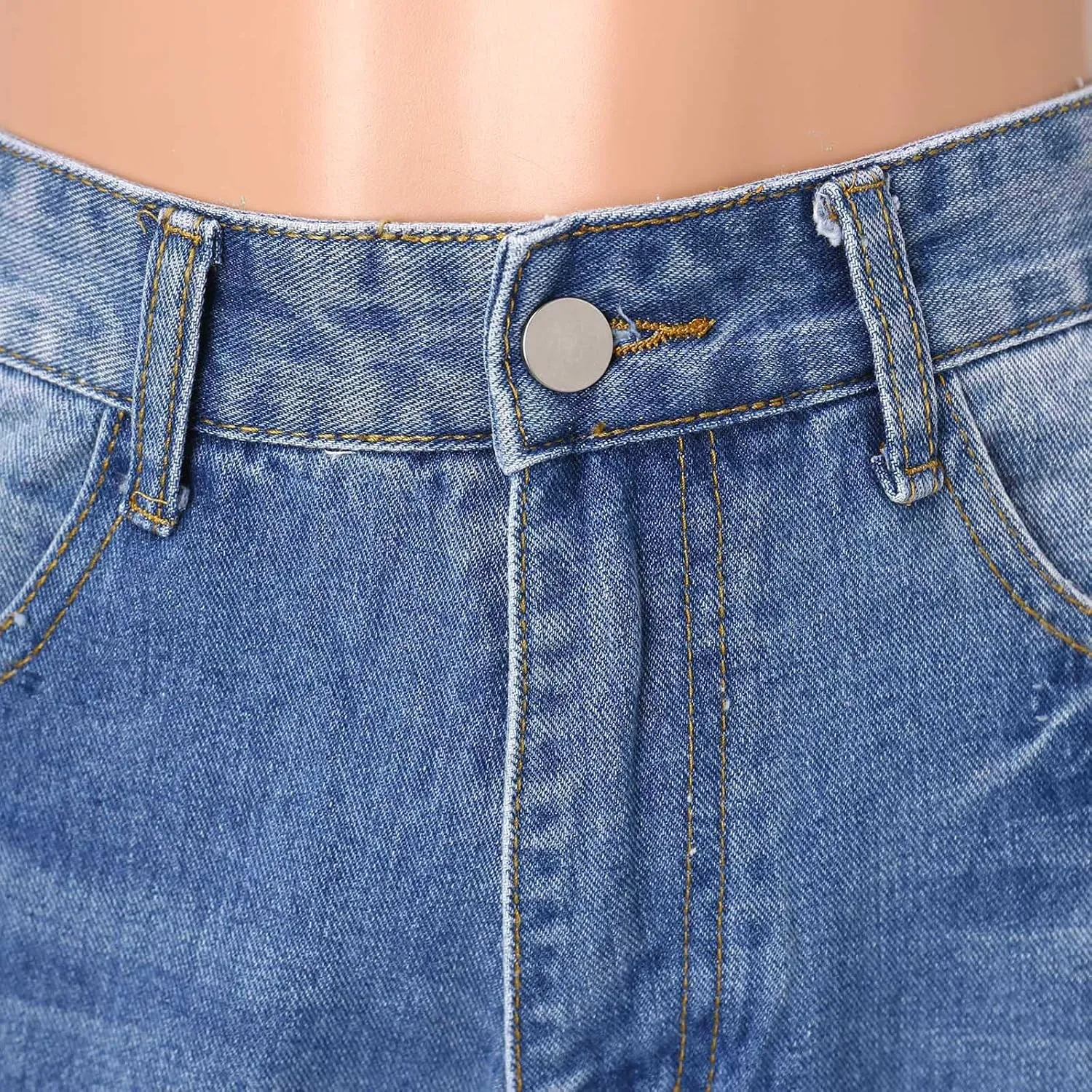 Womens Jeans Ripped Stretch Loose Hole Irregular Sand Wash Jeans Trousers