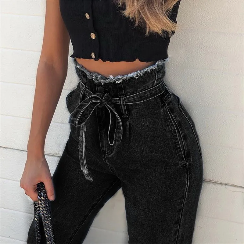 Women's Loose High-Waist Jeans With Belt