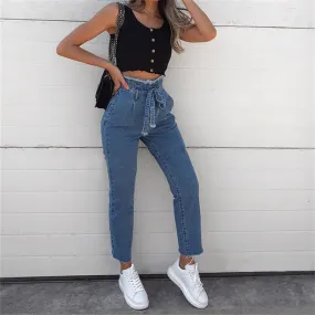Women's Loose High-Waist Jeans With Belt