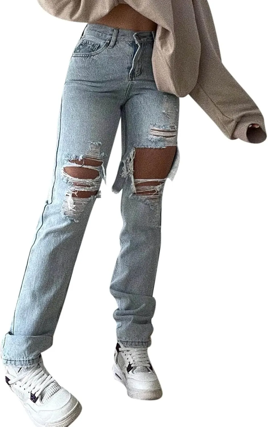 Womens Skinny Jeans Stretch Slim Fit Denim Women's Jeans High Waist Jeans Trousers Fashion Jeans Loose Hole (Blue, M)