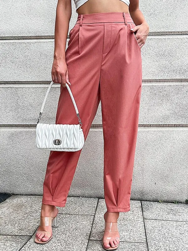 Women’s Solid Color Elastic Waist Straight Leg Pants