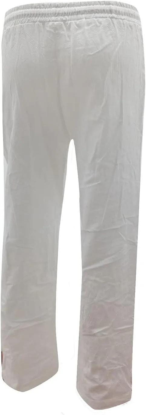Womens Summer Linen Pants Straight Leg Drawstring Elastic High Waist Loose Comfy Trousers with Pockets