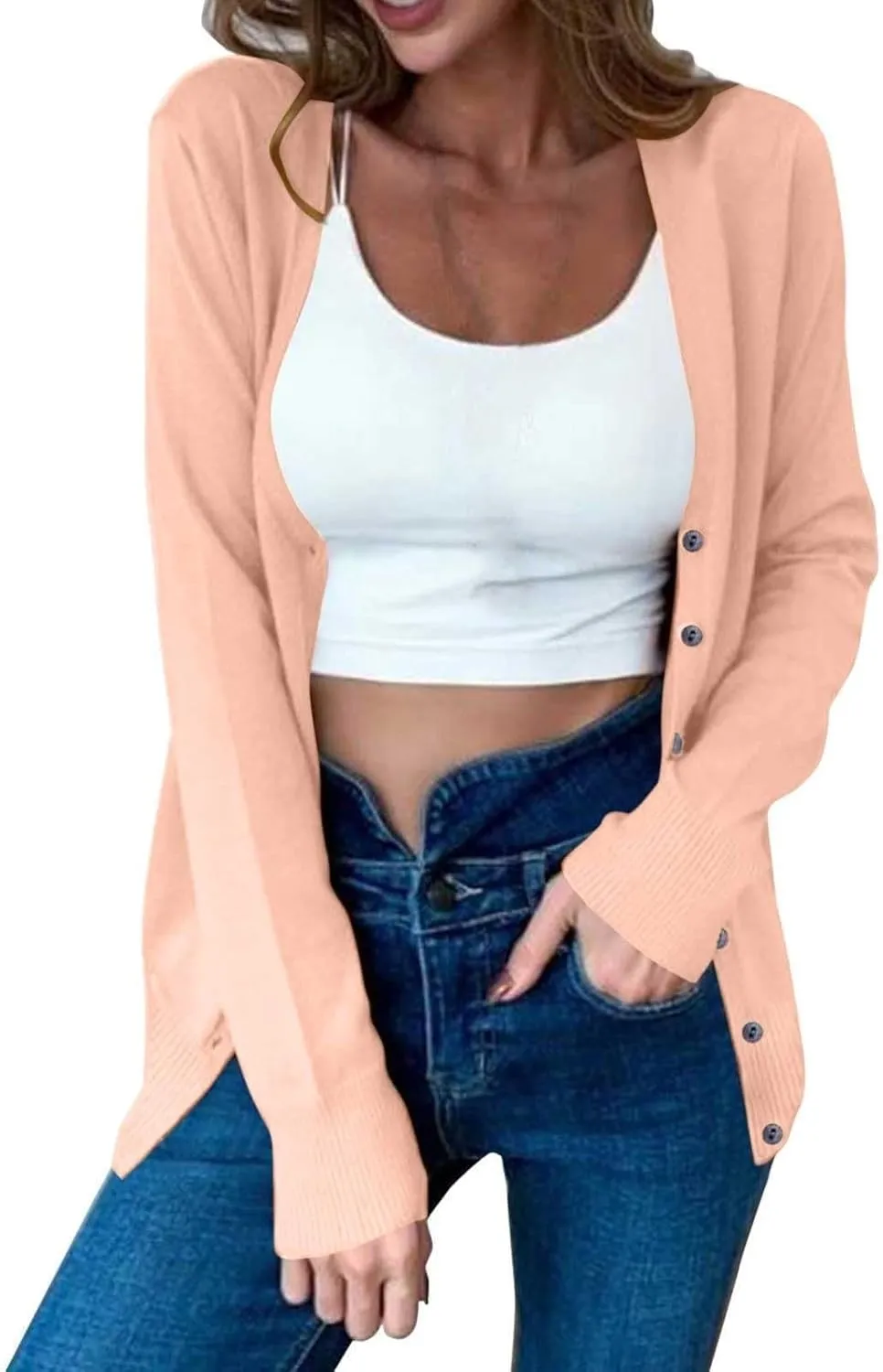 Women's V Neck Long Sleeve Cardigan Sweater Button Loose Soft Knit Sweater 2024 Fall Winter Trendy Tops